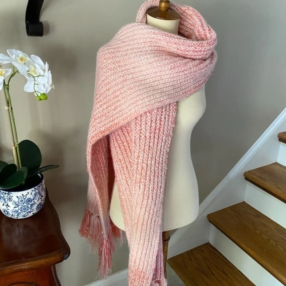Anthropologie Pink Fringe Cozy Scarf